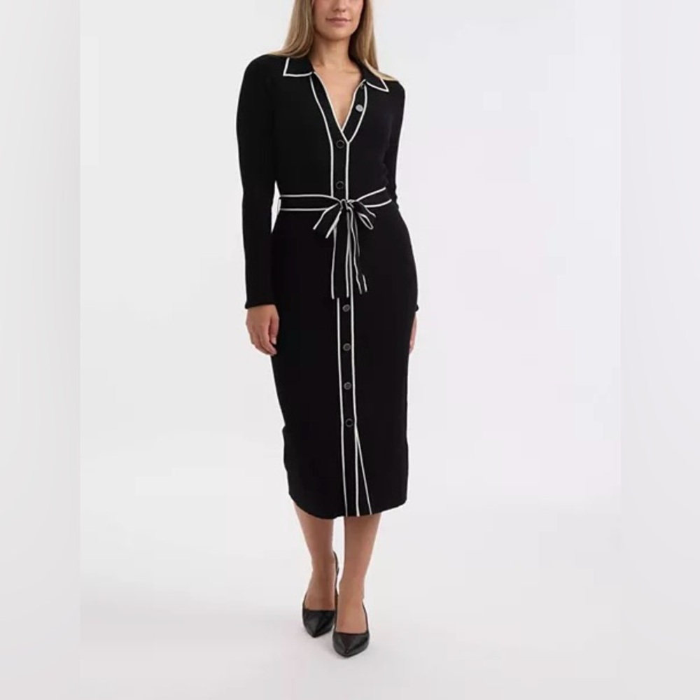 Max Studio Women’s Button Front Long Dress with Contrast Tipping - Picture 1 of 6